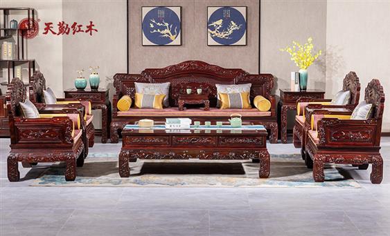 天勤红木 红木家具印尼黑酸枝(学名：阔叶黄檀）欢乐和谐沙发客厅系列