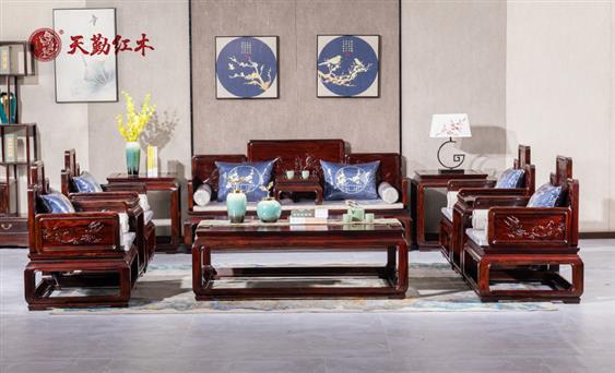 天勤红木 红木家具印尼黑酸枝(学名：阔叶黄檀)明式沙发客厅系列11件套图片及家具