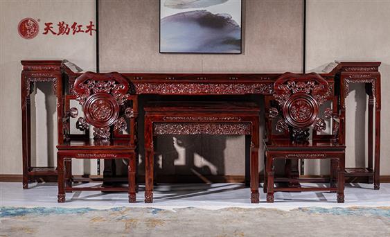 天勤红木 红木家具印尼黑酸枝(学名：阔叶黄檀)中堂客厅系列