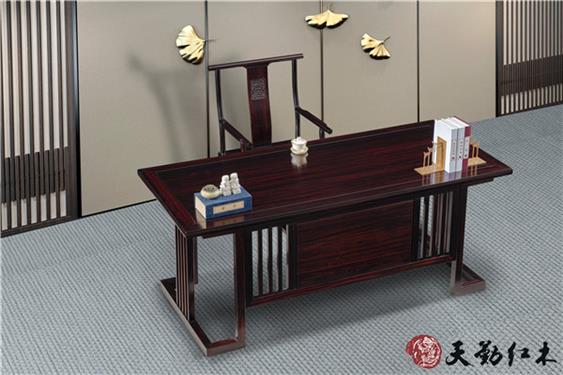 天勤红木 材质：条纹乌木  新中式书桌配椅