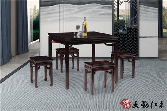 天勤红木 材质：条纹乌木  中式小方桌配椅